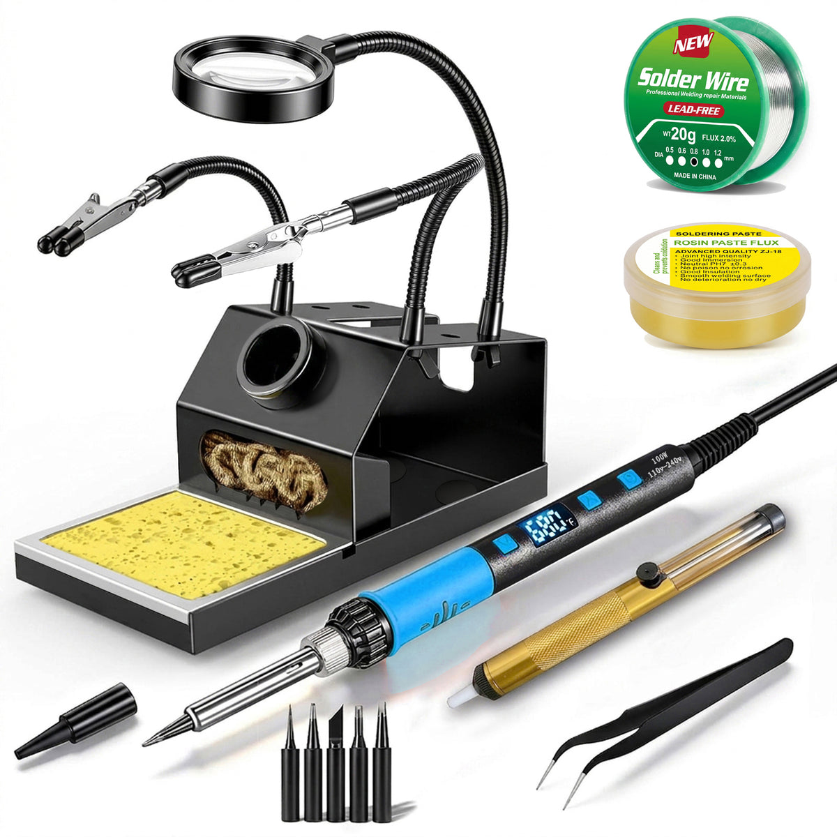 OIDJK-01 100W 7-in-1 Soldering Iron Kit, 180°C-500°C, Multifunctional Anti-slip Stand, Auto Sleep Mode (Blue)