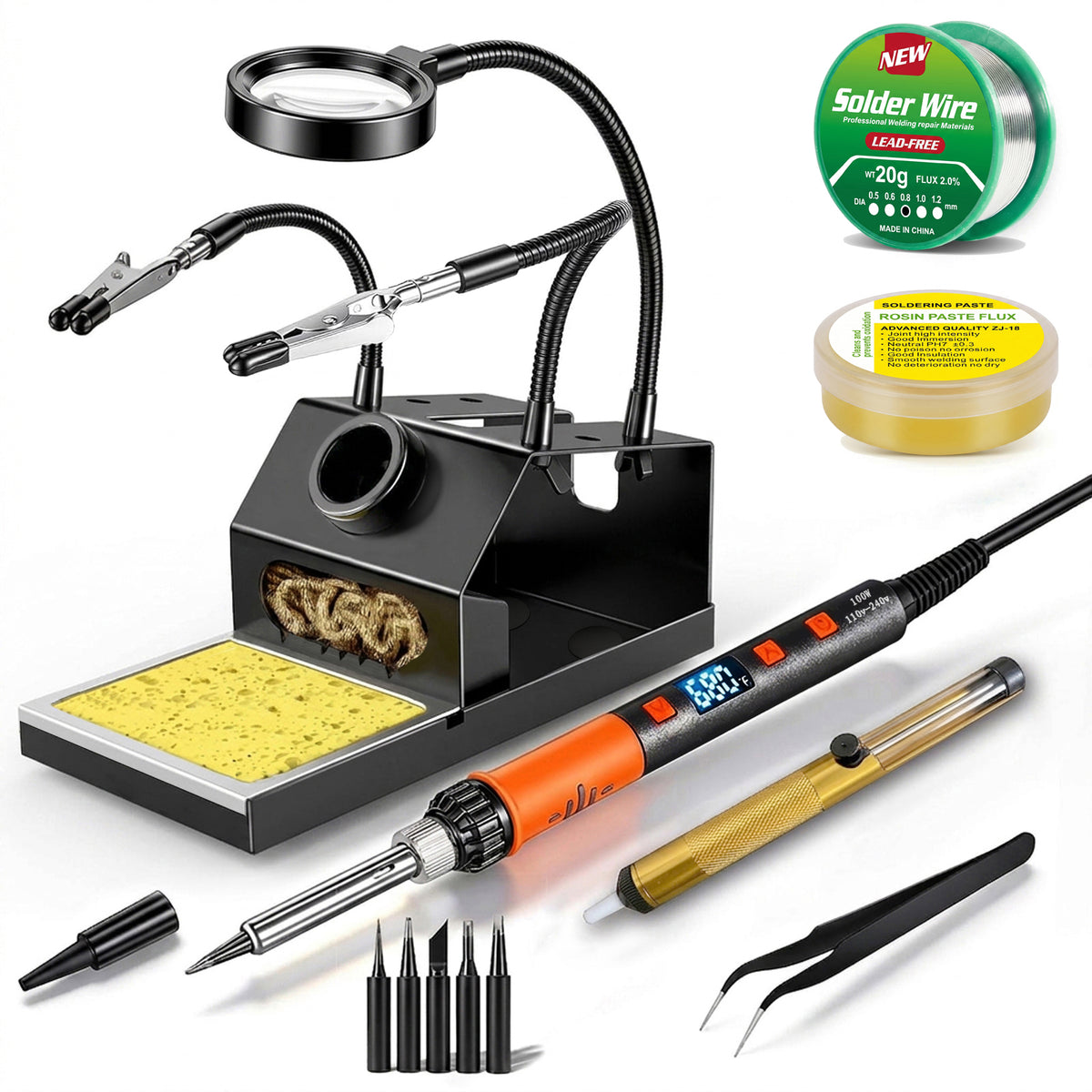 OIDJK-01 100W 7-in-1 Soldering Iron Kit, 180°C-500°C, Multifunctional Anti-slip Stand, Auto Sleep Mode (Orange)
