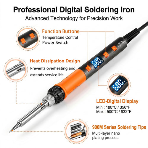 OIDJK-01 100W 7-in-1 Soldering Iron Kit, 180°C-500°C, Multifunctional Anti-slip Stand, Auto Sleep Mode (Orange)